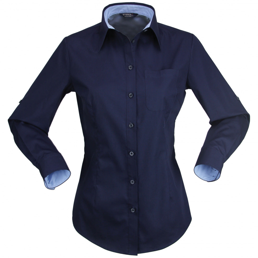 House of Uniforms The Hospitality Nano Shirt | Ladies | Long Sleeve Stencil Navy