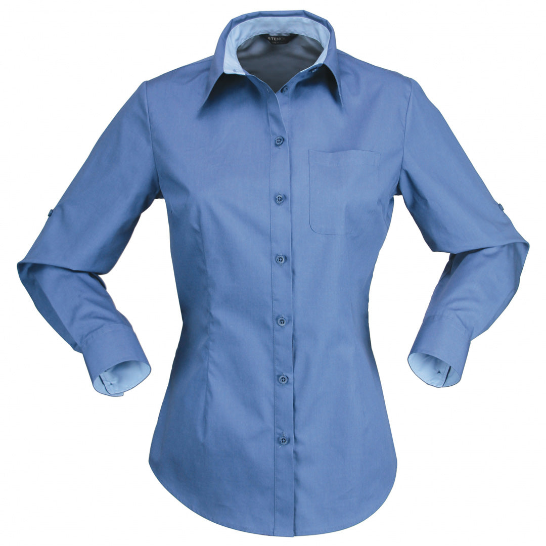 House of Uniforms The Hospitality Nano Shirt | Ladies | Long Sleeve Stencil Slate Blue