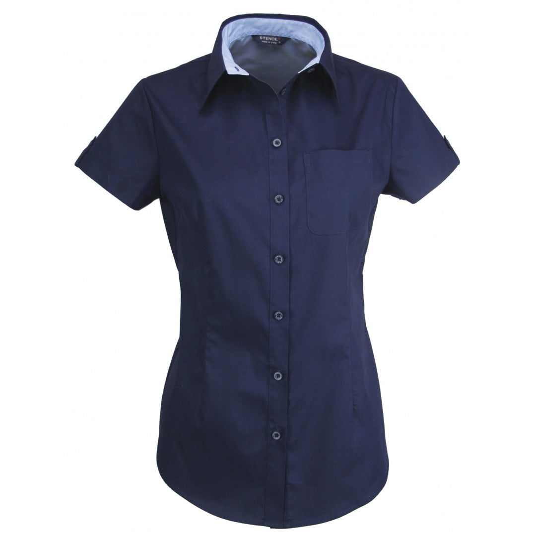 House of Uniforms The Hospitality Nano Shirt | Ladies | Short Sleeve Stencil Navy