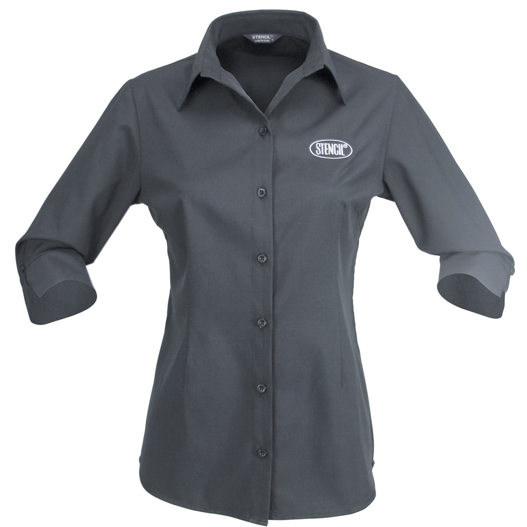 House of Uniforms The Candidate Shirt | Ladies | 3/4 Sleeve Stencil Charcoal