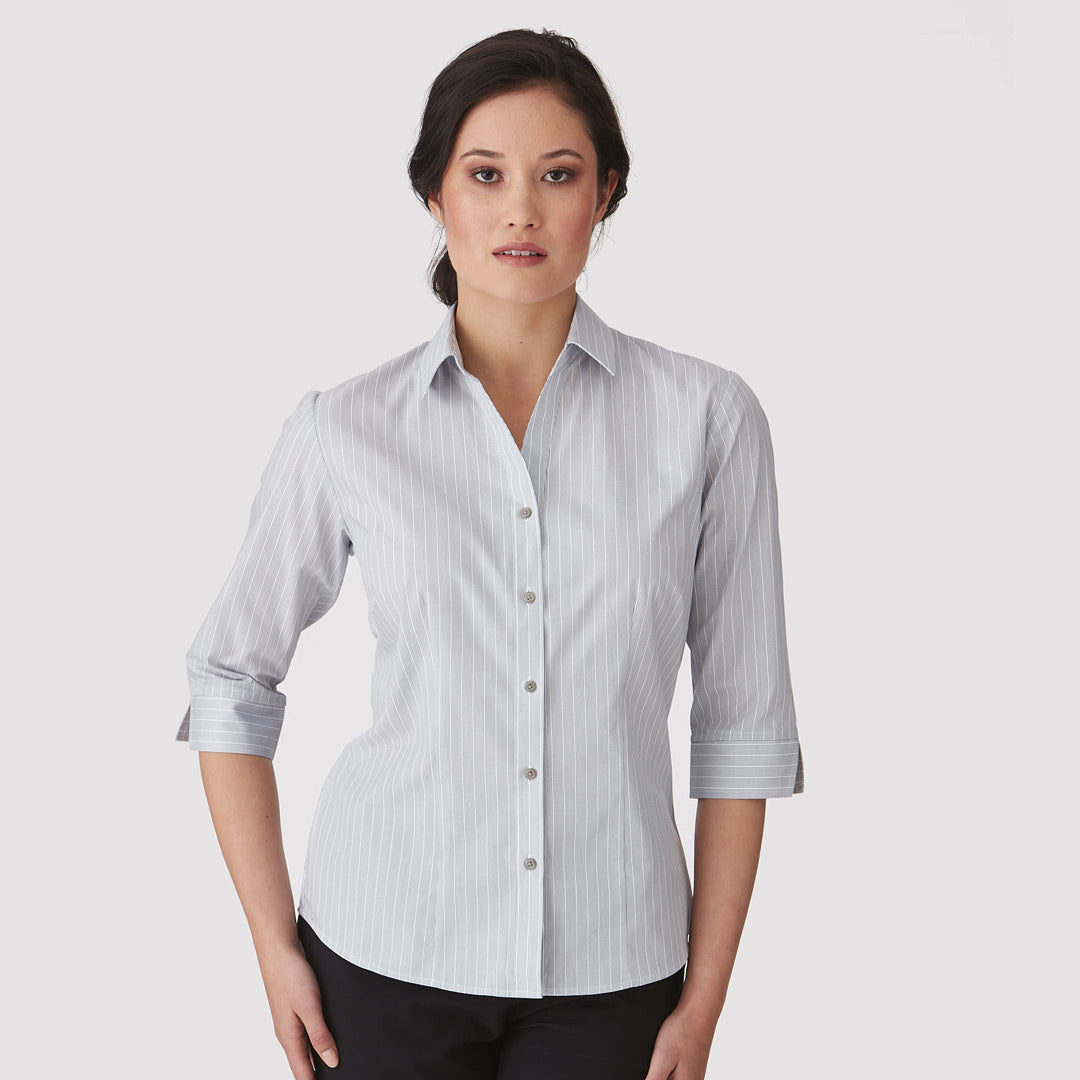 House of Uniforms The Shadow Stripe Shirt | 3/4 Sleeve | Ladies City Collection Charcoal