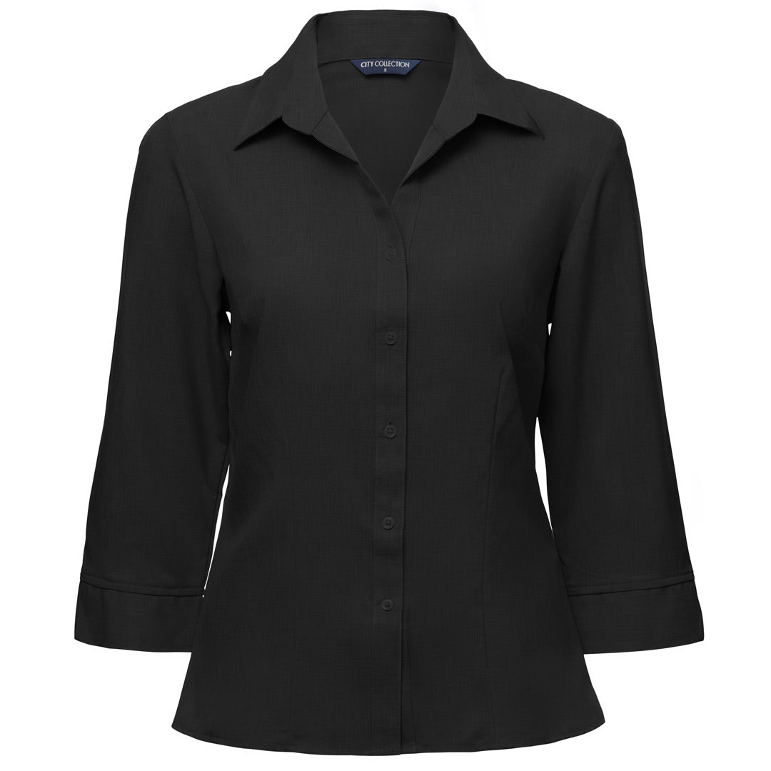 House of Uniforms The Ezylin Shirt | Ladies | 3/4 Sleeve | Plus City Collection Black