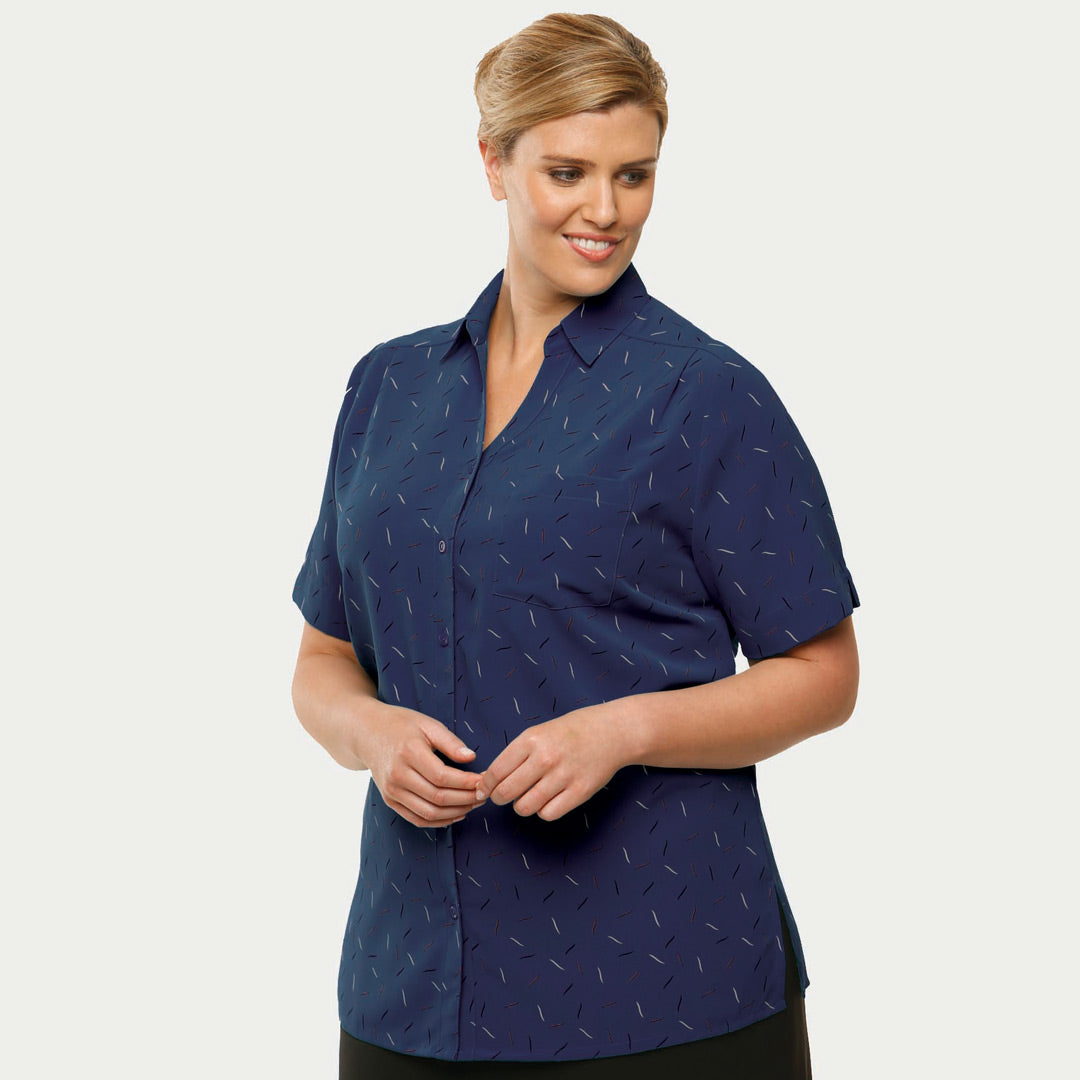 House of Uniforms The Drift Print Blouse | Short Sleeve | Ladies City Collection 