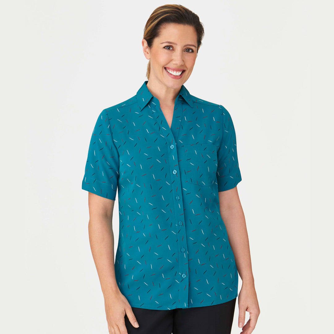 House of Uniforms The Drift Print Blouse | Short Sleeve | Ladies City Collection