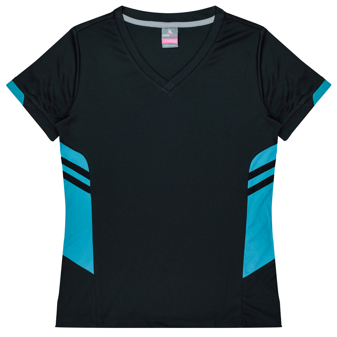 House of Uniforms The Tasman Tee | Ladies | Short Sleeve | Black Base Aussie Pacific Black/Teal
