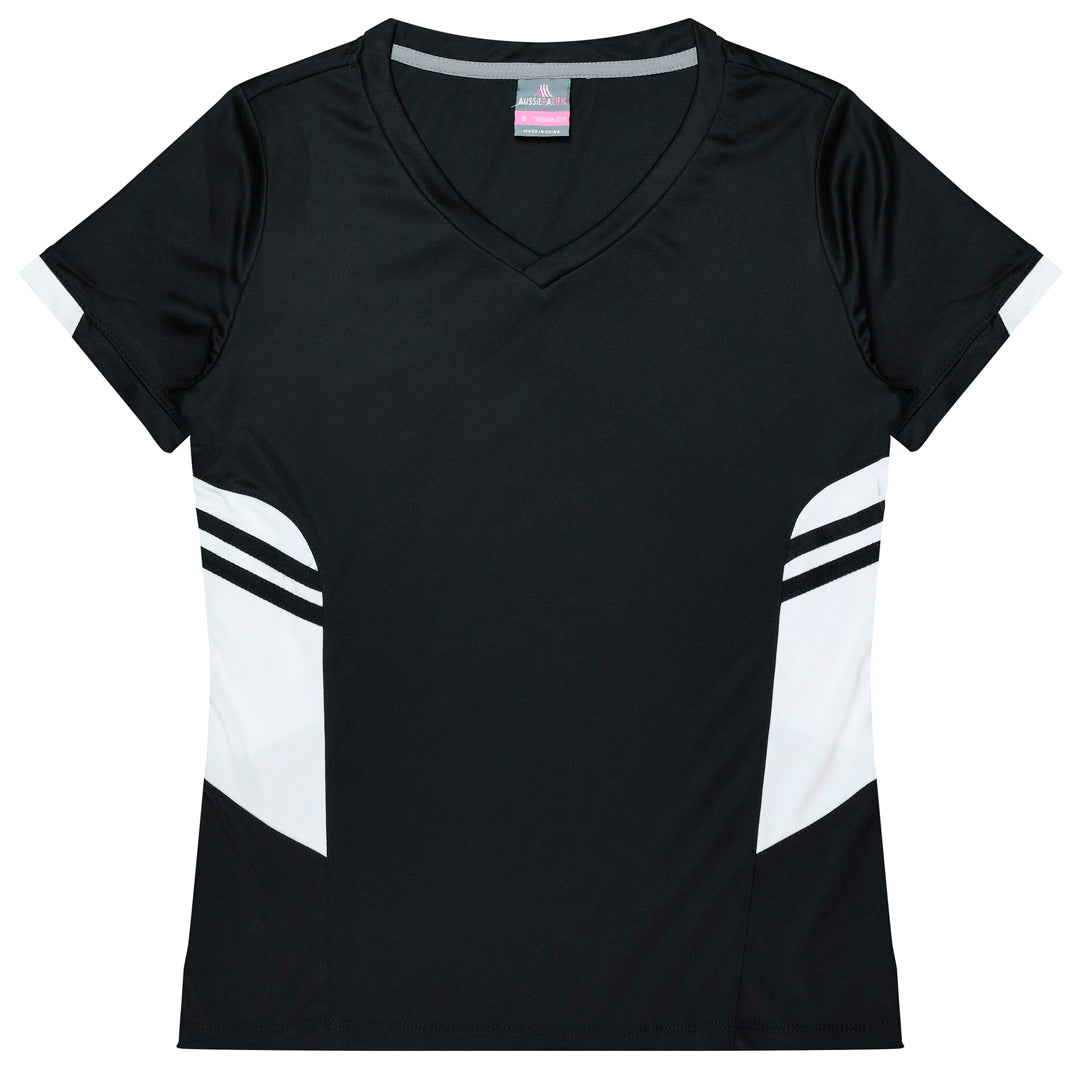 House of Uniforms The Tasman Tee | Ladies | Short Sleeve | Black Base Aussie Pacific Black/White