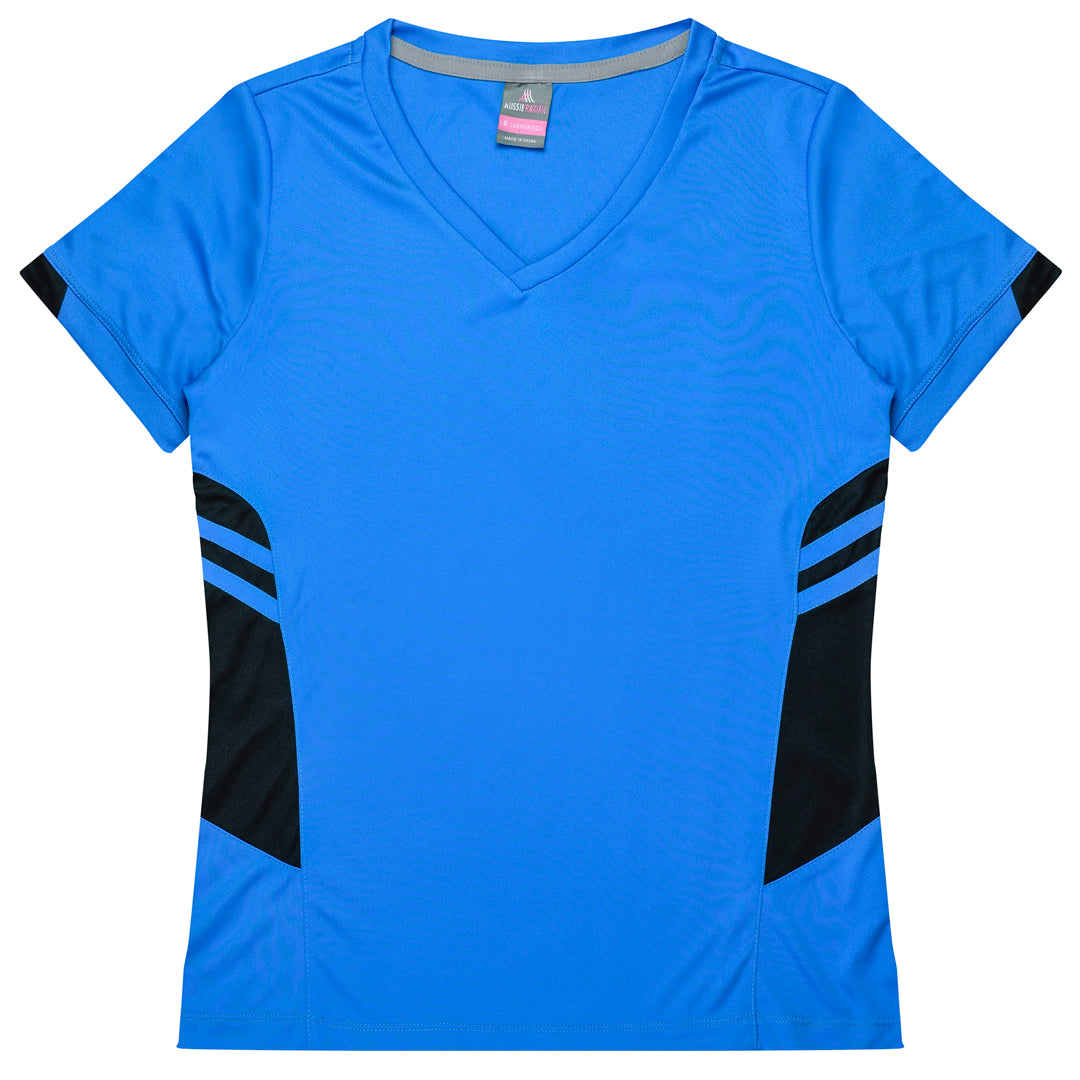 House of Uniforms The Tasman Tee | Ladies | Short Sleeve | Blue Base Aussie Pacific Cyan/Black