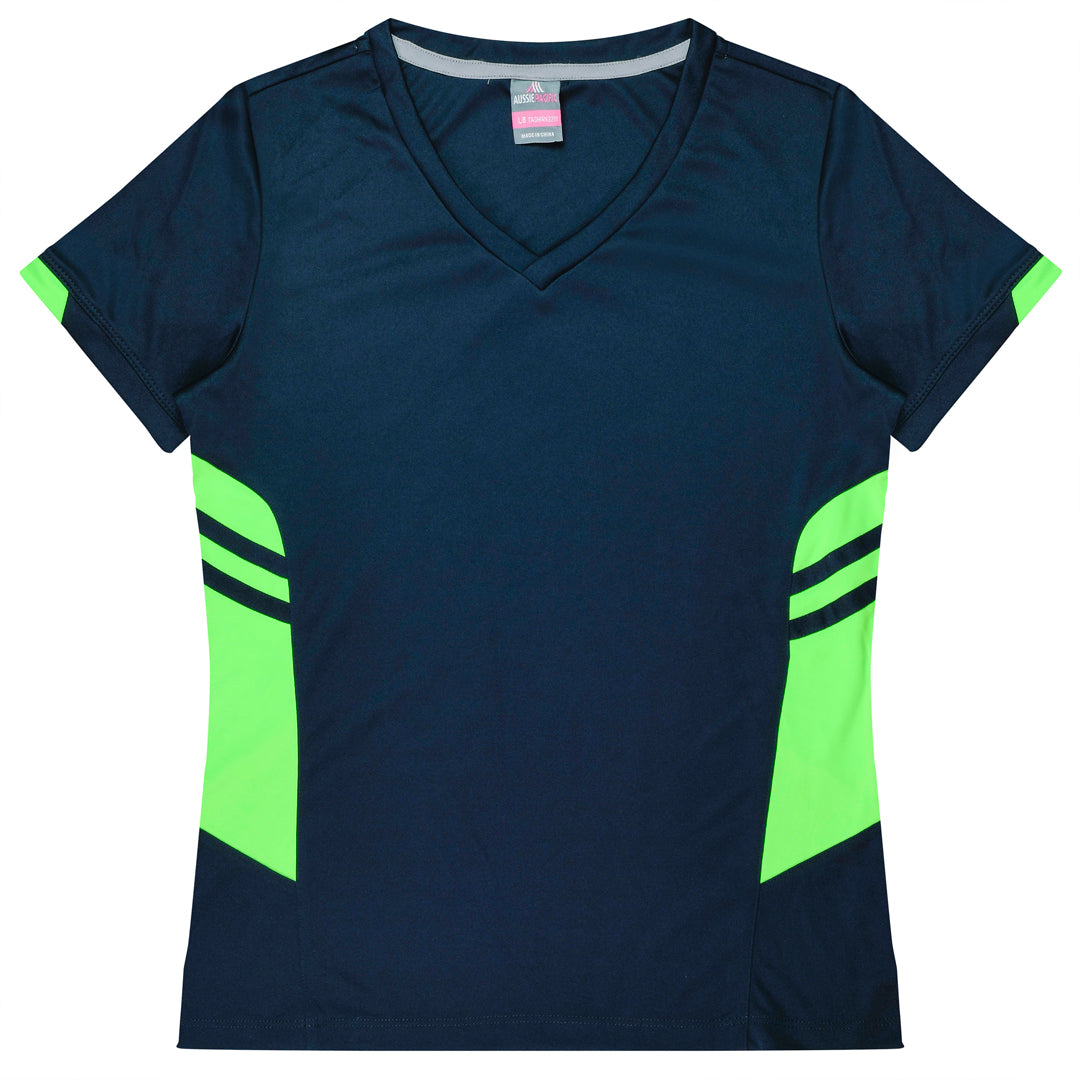 House of Uniforms The Tasman Tee | Ladies | Short Sleeve | Navy Base Aussie Pacific Navy/Neon Green