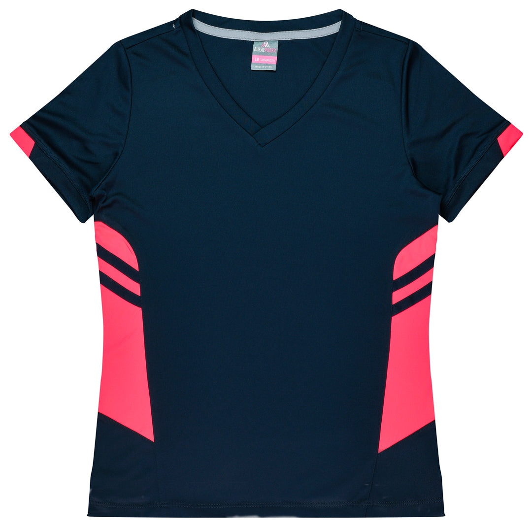 House of Uniforms The Tasman Tee | Ladies | Short Sleeve | Navy Base Aussie Pacific Navy/Neon Pink