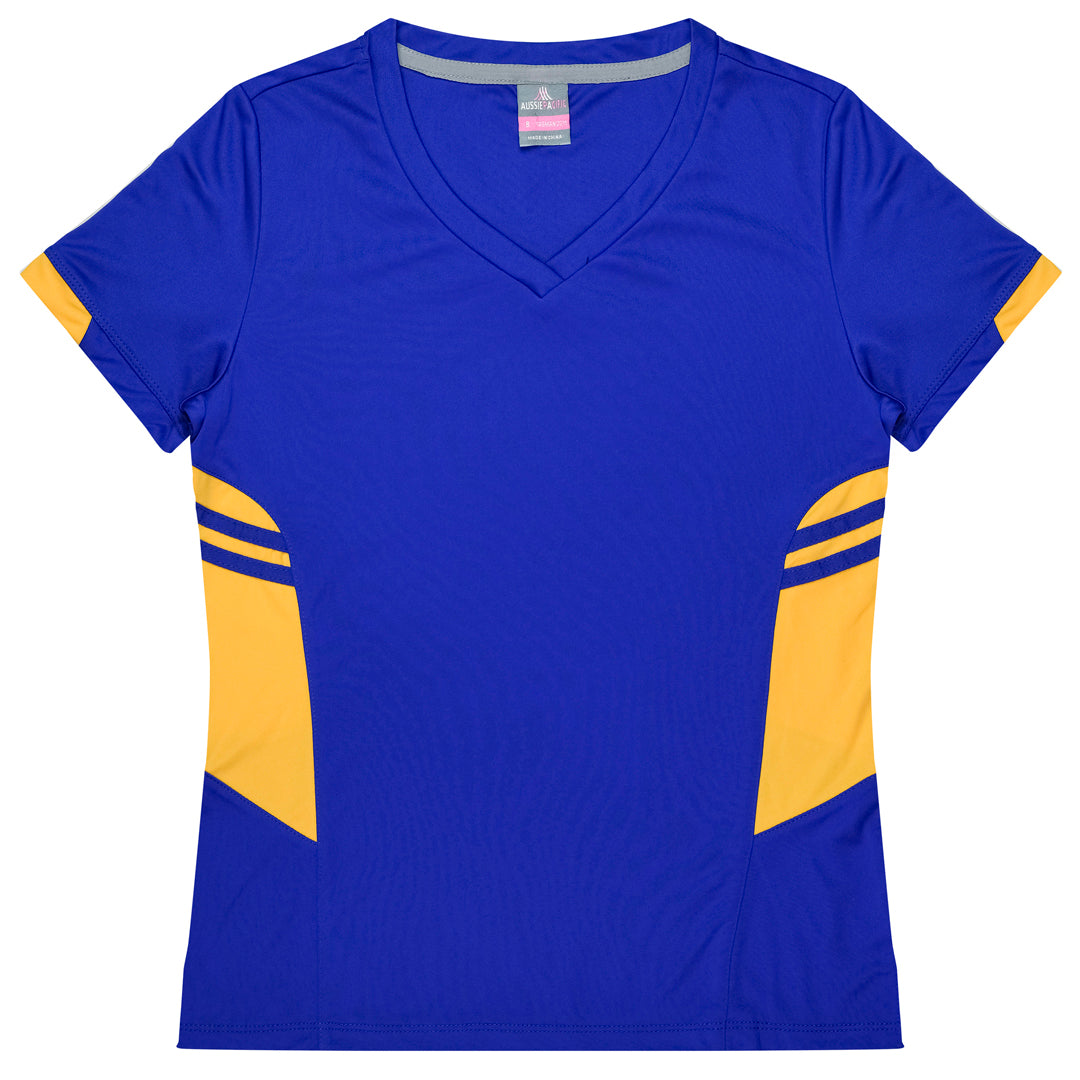 House of Uniforms The Tasman Tee | Ladies | Short Sleeve | Blue Base Aussie Pacific Royal/Gold