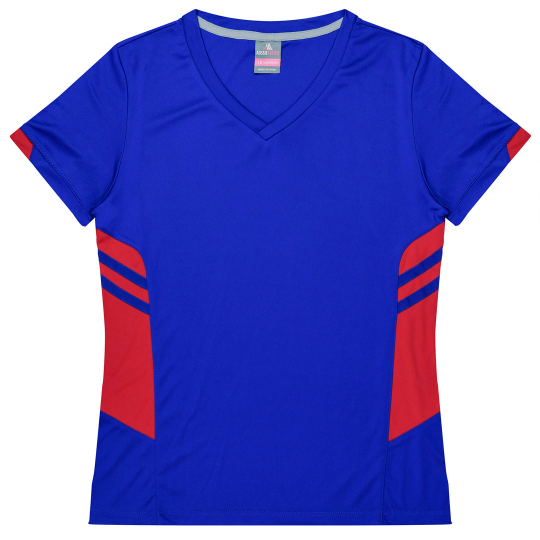 House of Uniforms The Tasman Tee | Ladies | Short Sleeve | Blue Base Aussie Pacific Royal/Red