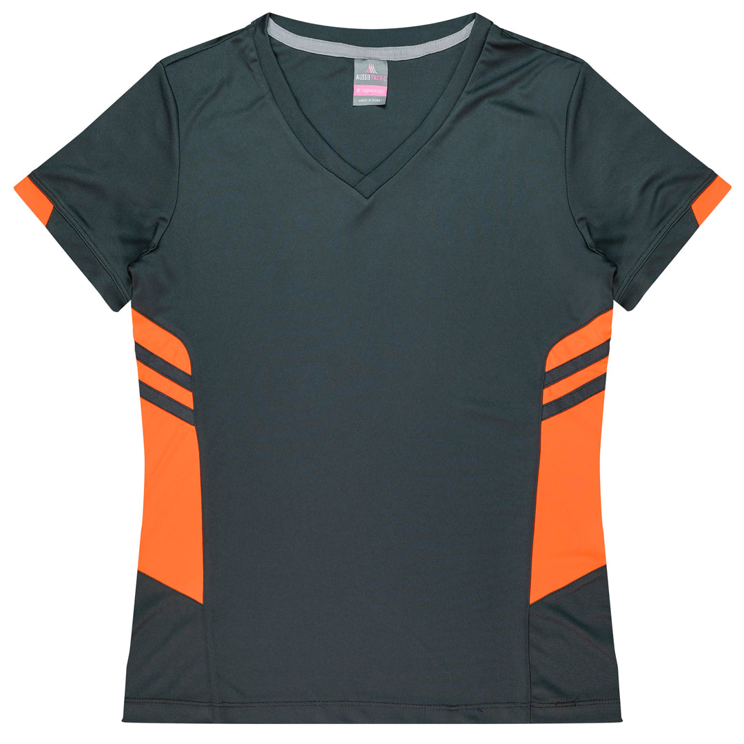House of Uniforms The Tasman Tee | Ladies | Short Sleeve | Grey Base Aussie Pacific Slate/Neon Orange