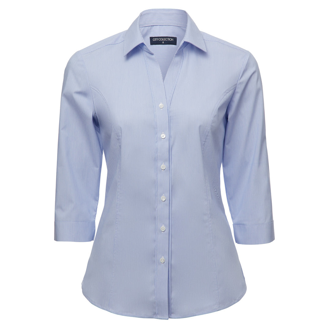 House of Uniforms The Pin Feather Shirt | Ladies | 3/4 Sleeve City Collection Blue