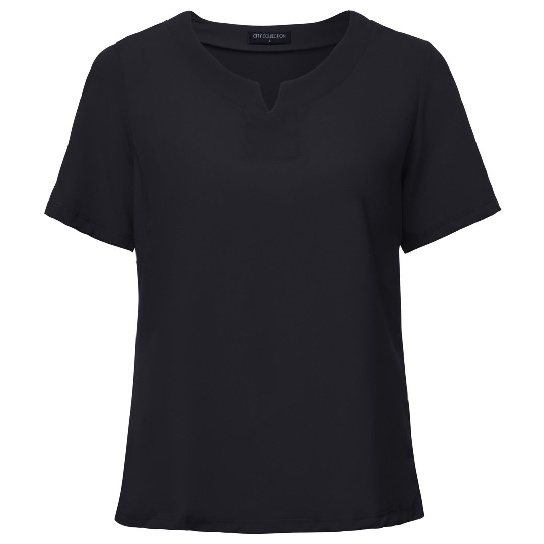 House of Uniforms The Knit Woven Top | Ladies | Short Sleeve City Collection Charcoal