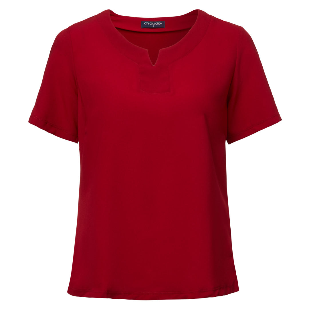House of Uniforms The Knit Woven Top | Ladies | Short Sleeve City Collection Red