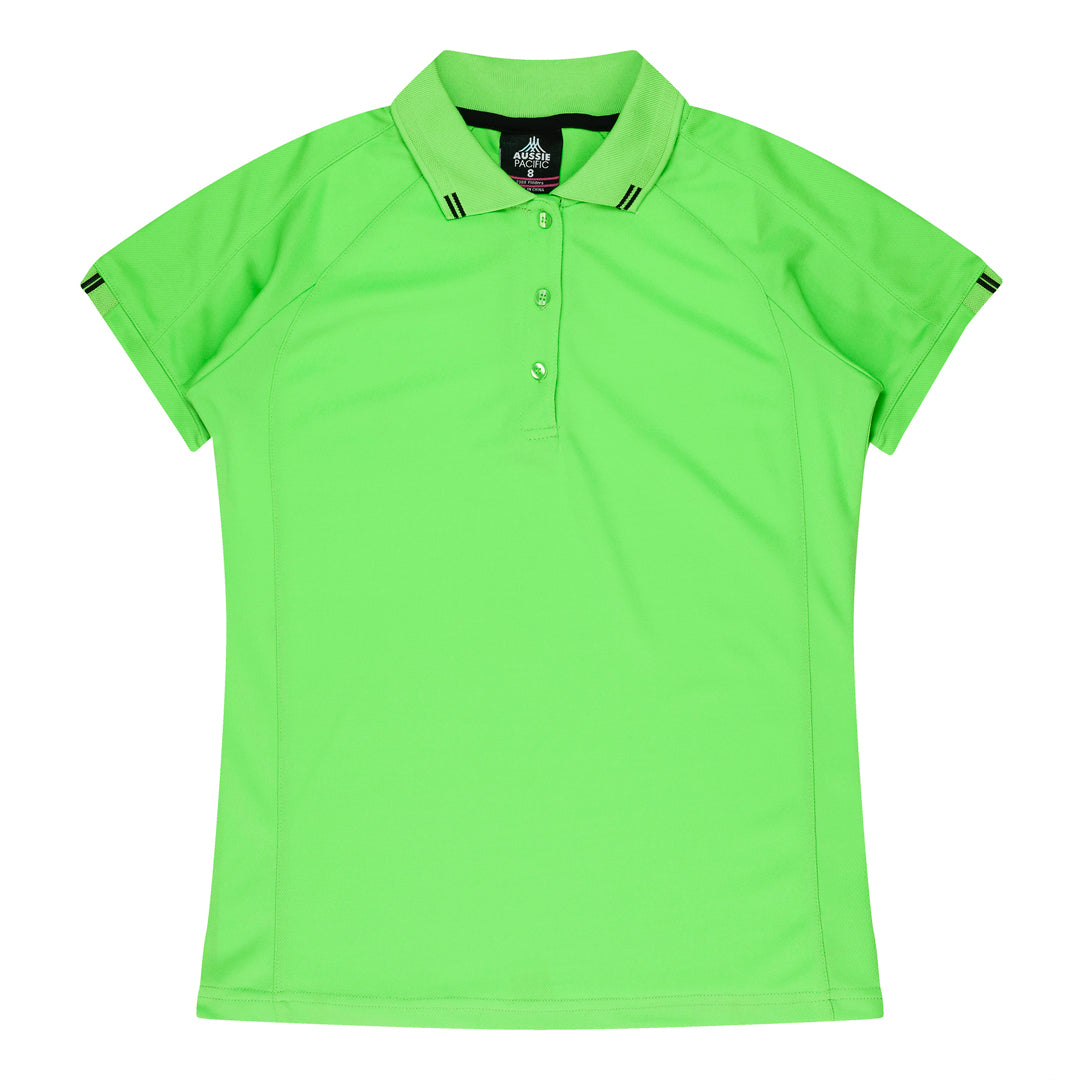 House of Uniforms The Flinders Polo | Ladies | Short Sleeve | Plus Aussie Pacific Apple/Black