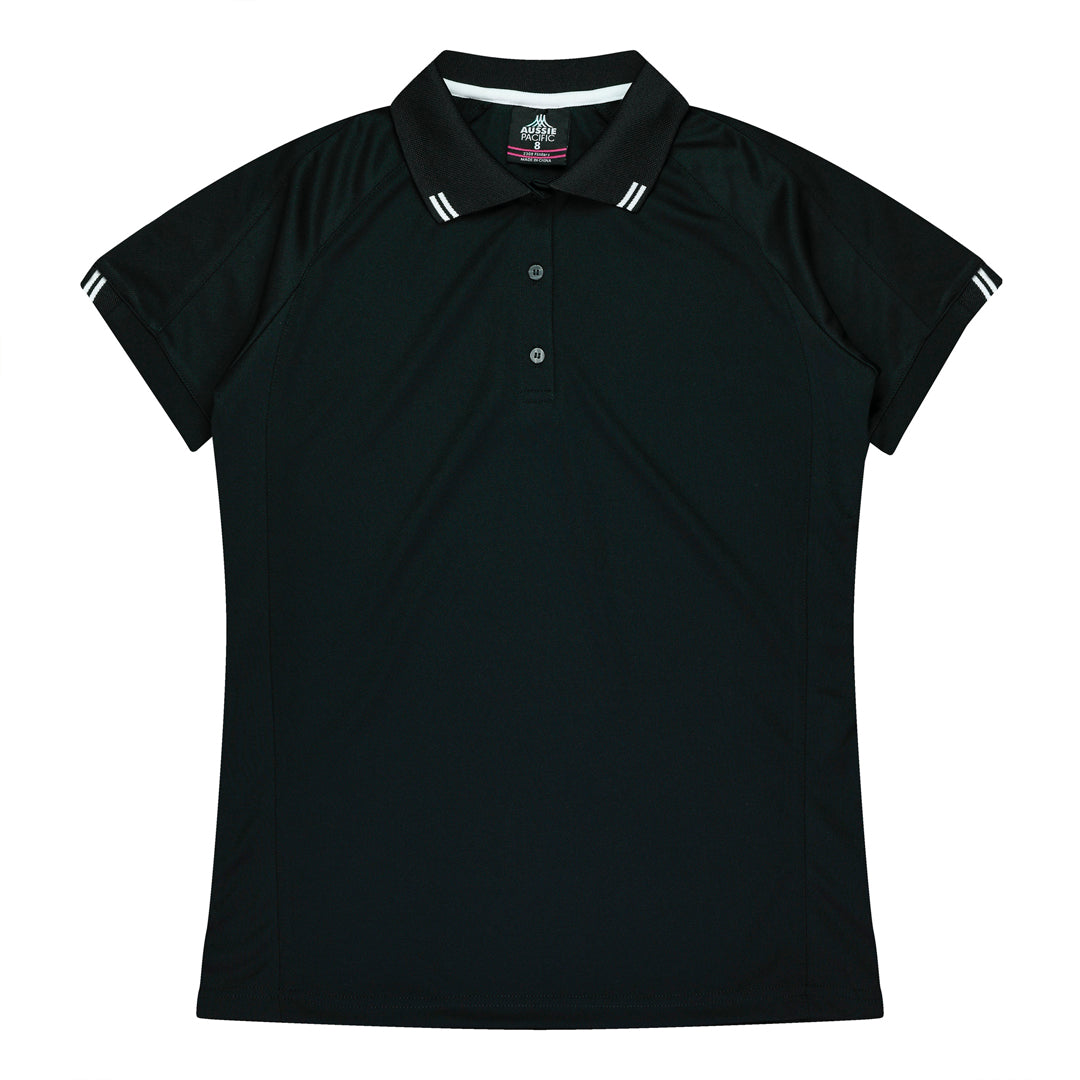 House of Uniforms The Flinders Polo | Ladies | Short Sleeve | Plus Aussie Pacific Black/White