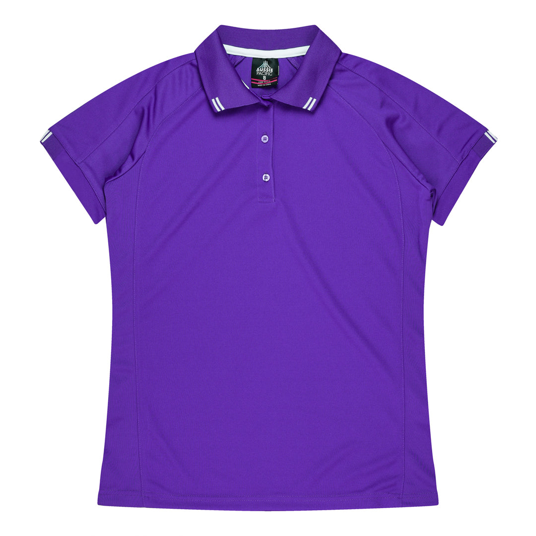 House of Uniforms The Flinders Polo | Ladies | Short Sleeve Aussie Pacific Purple/White