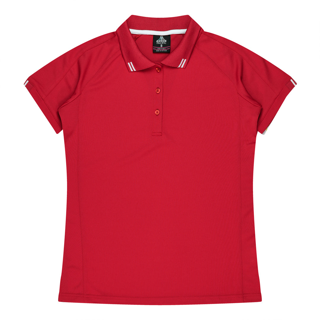 House of Uniforms The Flinders Polo | Ladies | Short Sleeve | Plus Aussie Pacific Red/White