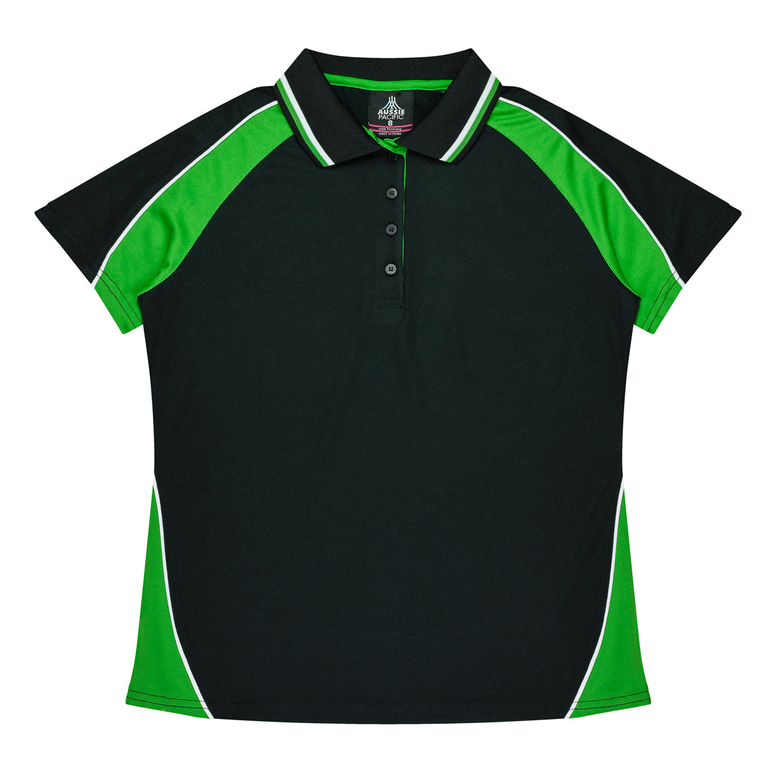 House of Uniforms The Panorama Polo | Ladies | Short Sleeve Aussie Pacific Black/Kawa Green/White