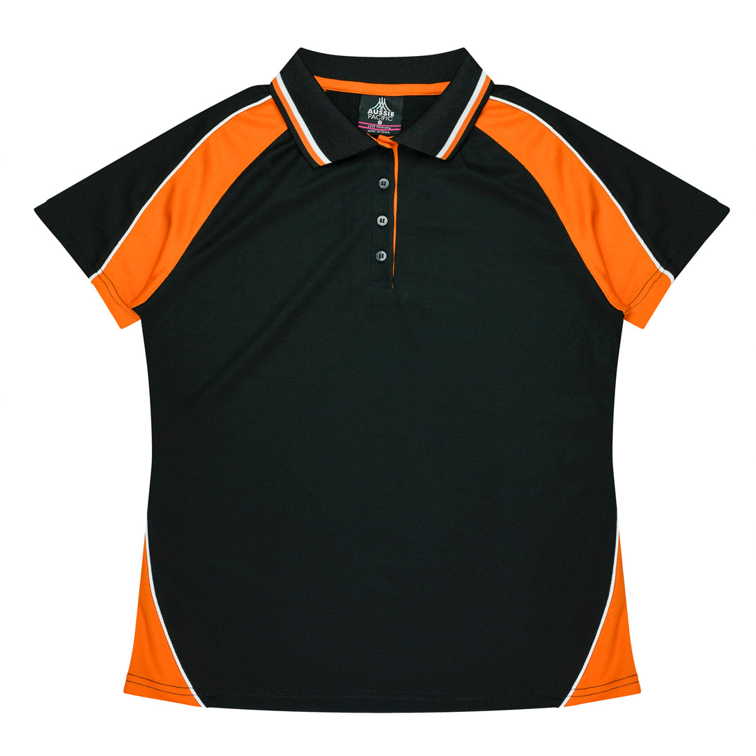 House of Uniforms The Panorama Polo | Ladies | Short Sleeve Aussie Pacific Black/Orange/White