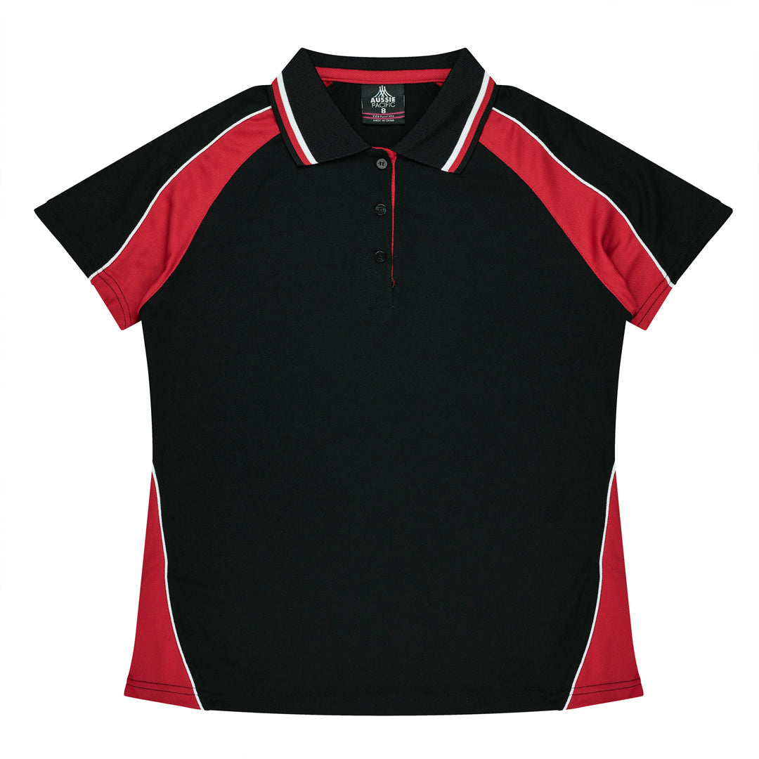 House of Uniforms The Panorama Polo | Ladies | Short Sleeve Aussie Pacific Black/Red/White