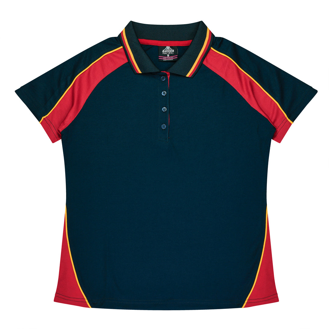 House of Uniforms The Panorama Polo | Ladies | Short Sleeve Aussie Pacific Navy/Red/Gold