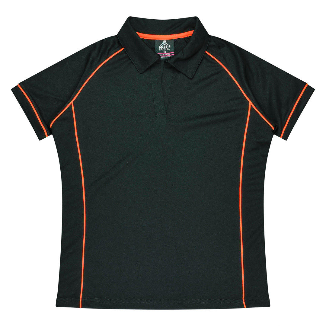 House of Uniforms The Endeavour Polo | Ladies | Short Sleeve Aussie Pacific Black/Fluro Orange