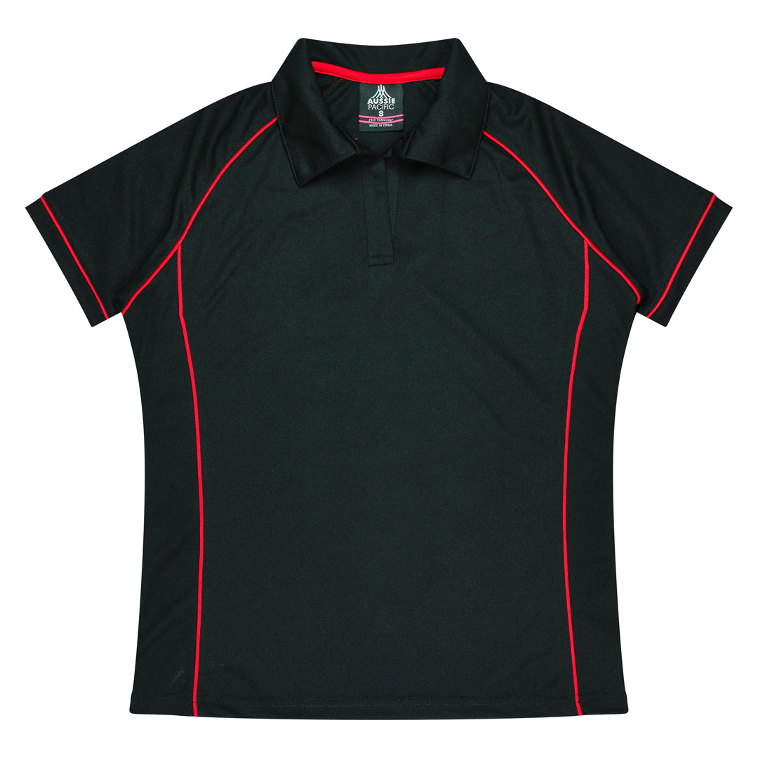 House of Uniforms The Endeavour Polo | Ladies | Short Sleeve Aussie Pacific Black/Red