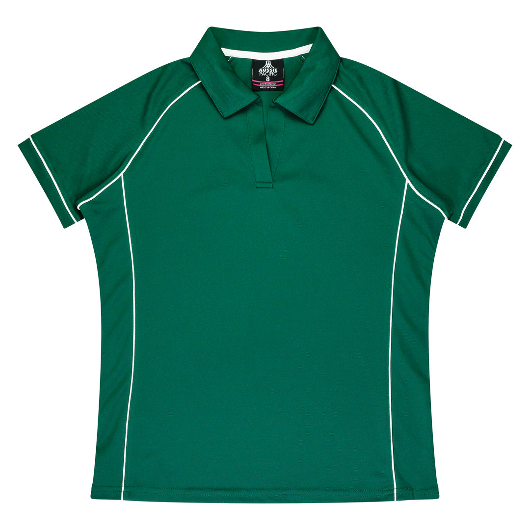 House of Uniforms The Endeavour Polo | Ladies | Short Sleeve Aussie Pacific Bottle/White