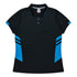 House of Uniforms The Tasman Polo | Ladies | Short Sleeve | Black Base Aussie Pacific Black/Cyan