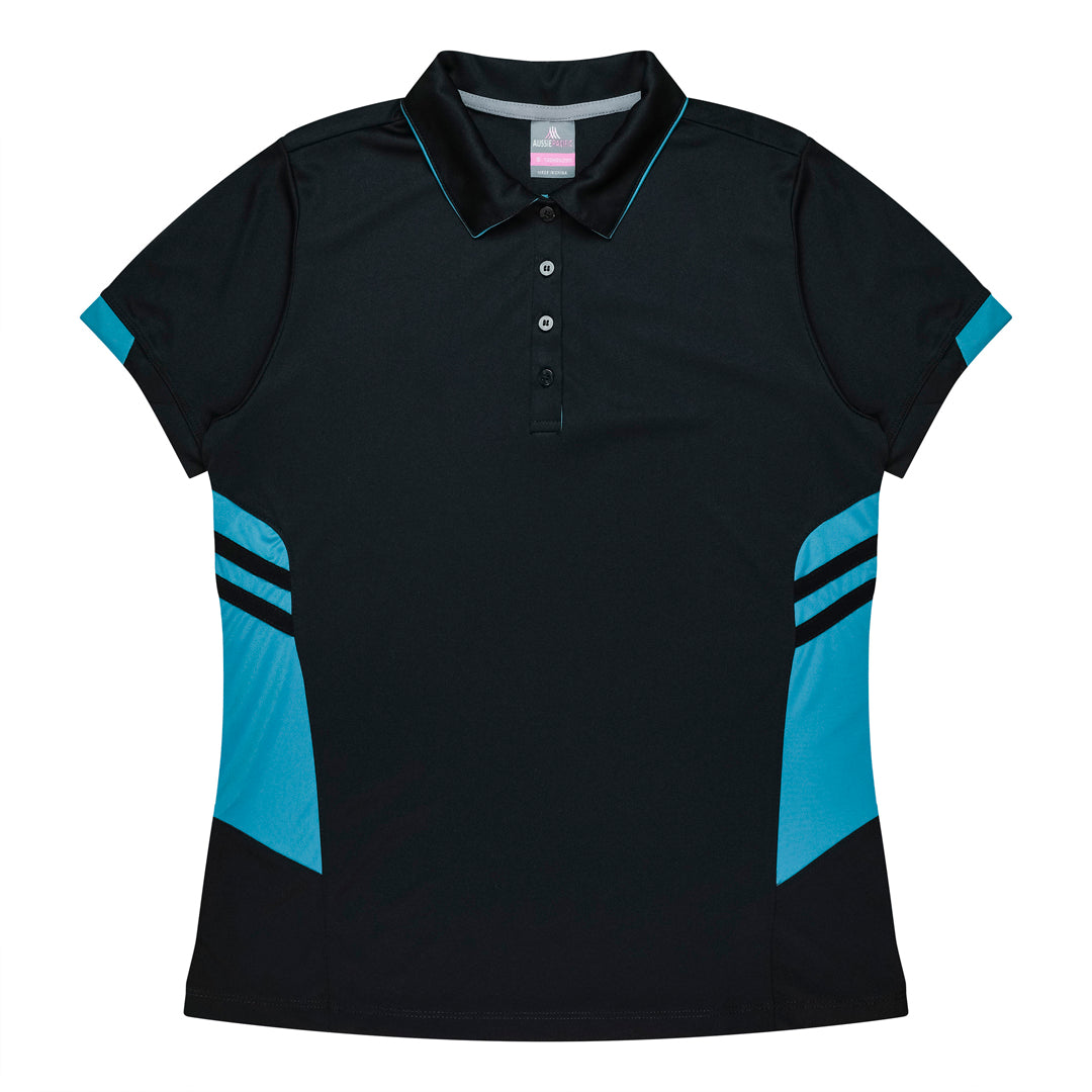 House of Uniforms The Tasman Polo | Ladies | Short Sleeve | Black Base Aussie Pacific