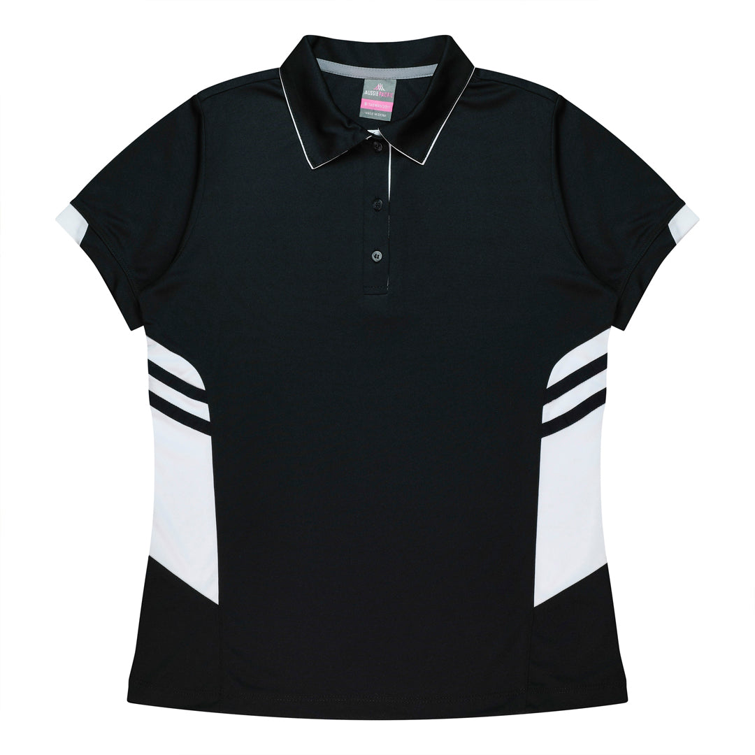 House of Uniforms The Tasman Polo | Ladies | Short Sleeve | Black Base Aussie Pacific