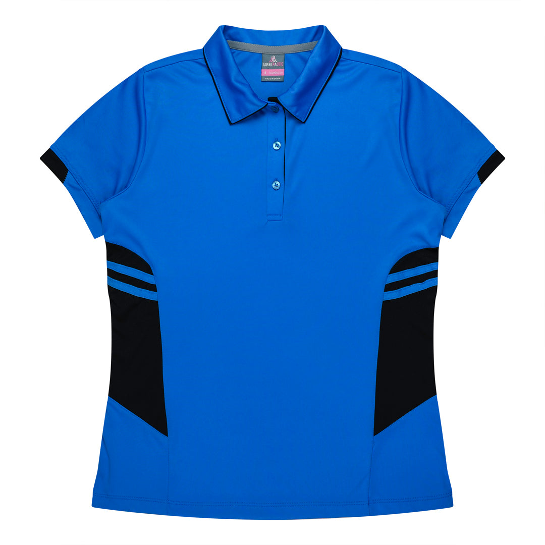 House of Uniforms The Tasman Polo | Ladies | Short Sleeve | Blue Base Aussie Pacific Cyan/Black
