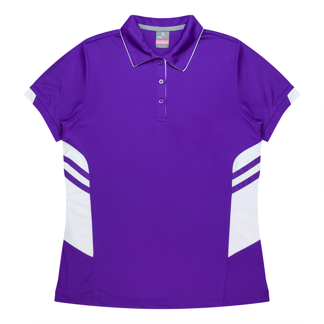 House of Uniforms The Tasman Polo | Ladies | Short Sleeve | Mixed Base Aussie Pacific Purple/White