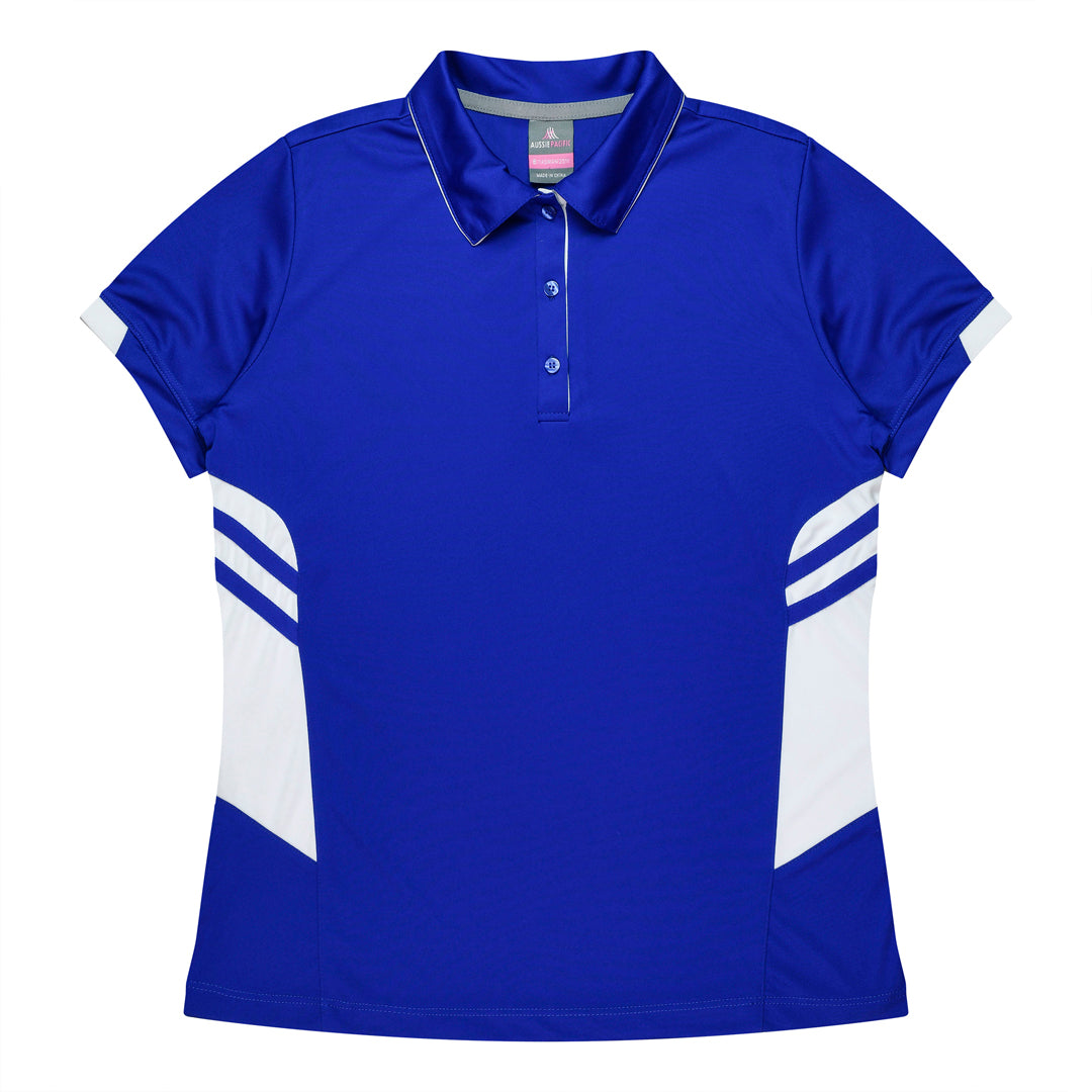 House of Uniforms The Tasman Polo | Ladies | Short Sleeve | Blue Base Aussie Pacific Royal/White