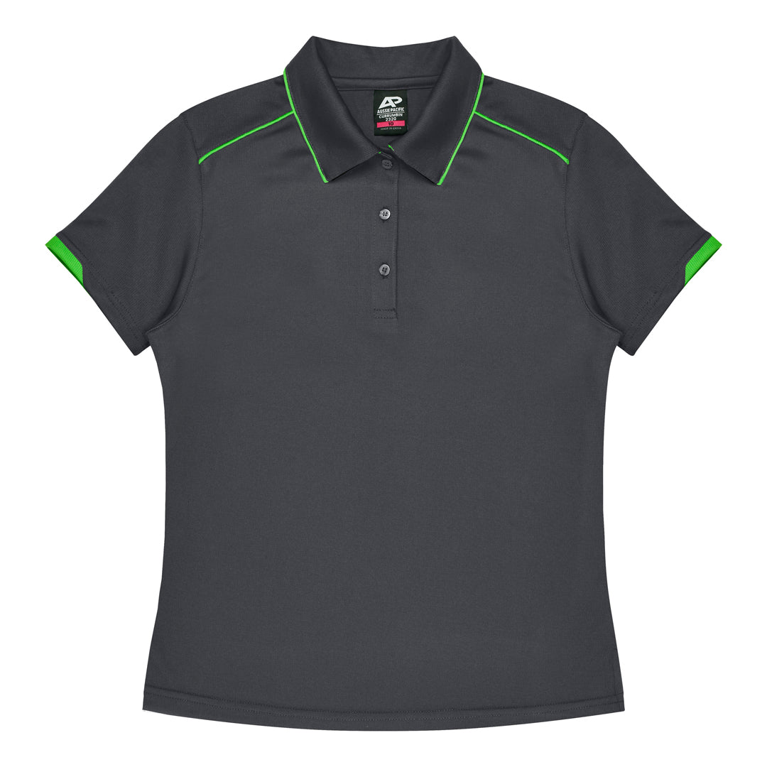 House of Uniforms The Currumbin Polo | Ladies | Plus | Short Sleeve Aussie Pacific Slate/Neon Green