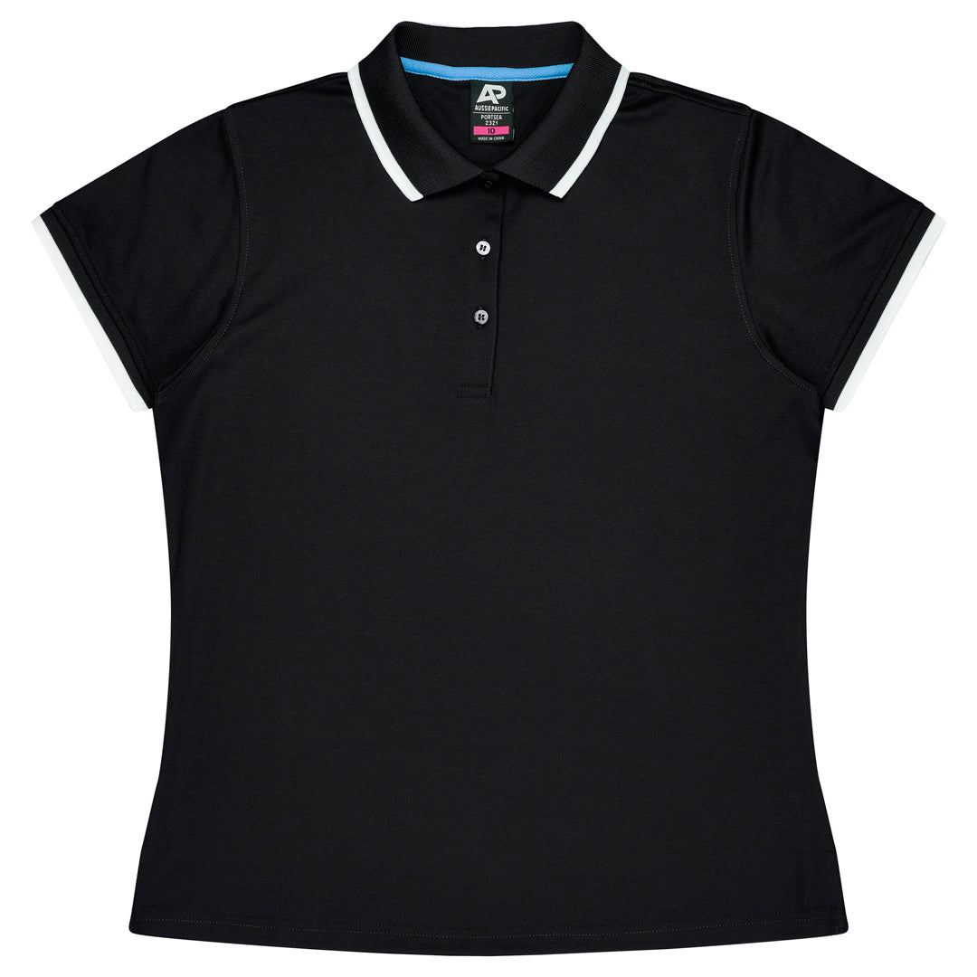 House of Uniforms The Portsea Polo | Ladies | Short Sleeve Aussie Pacific Black/White