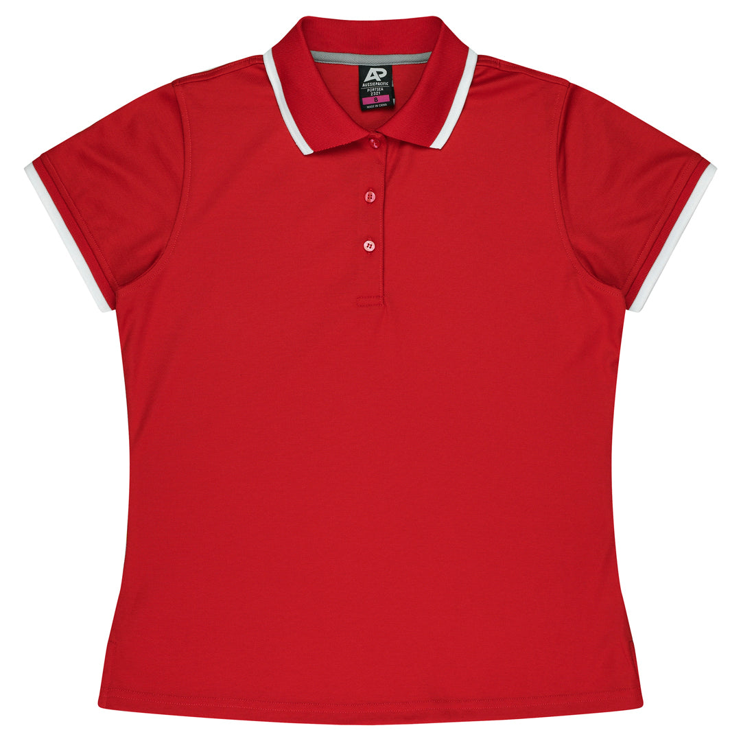 House of Uniforms The Portsea Polo | Ladies | Short Sleeve Aussie Pacific Red/White