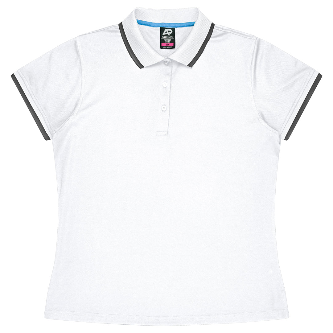 House of Uniforms The Portsea Polo | Ladies | Short Sleeve Aussie Pacific White/Slate