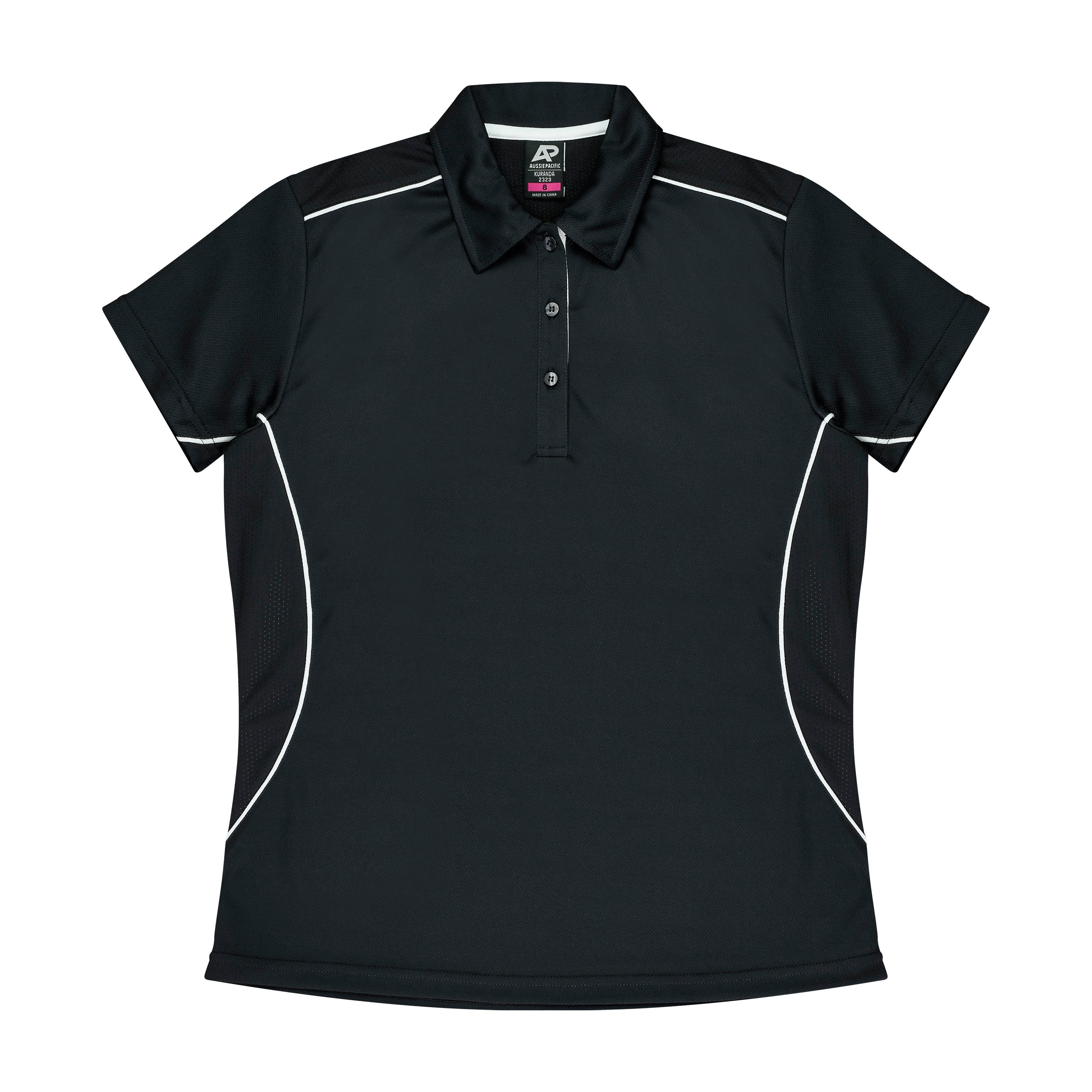 House of Uniforms The Kuranda Polo | Ladies | Short Sleeve Aussie Pacific Black/White