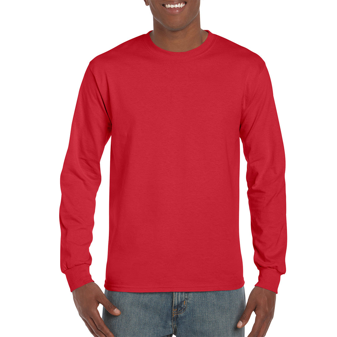 House of Uniforms The Ultra Cotton Tee | Long Sleeve | Adults Gildan Red