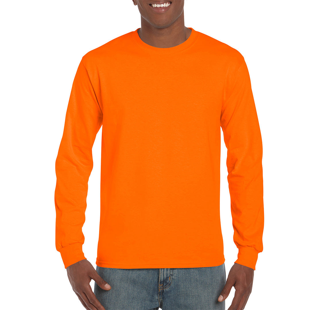 House of Uniforms The Ultra Cotton Tee | Long Sleeve | Adults Gildan Safety Orange