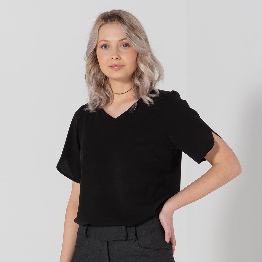 House of Uniforms The V-Neck Crepe Top | Ladies | Short Sleeve LSJ Collection
