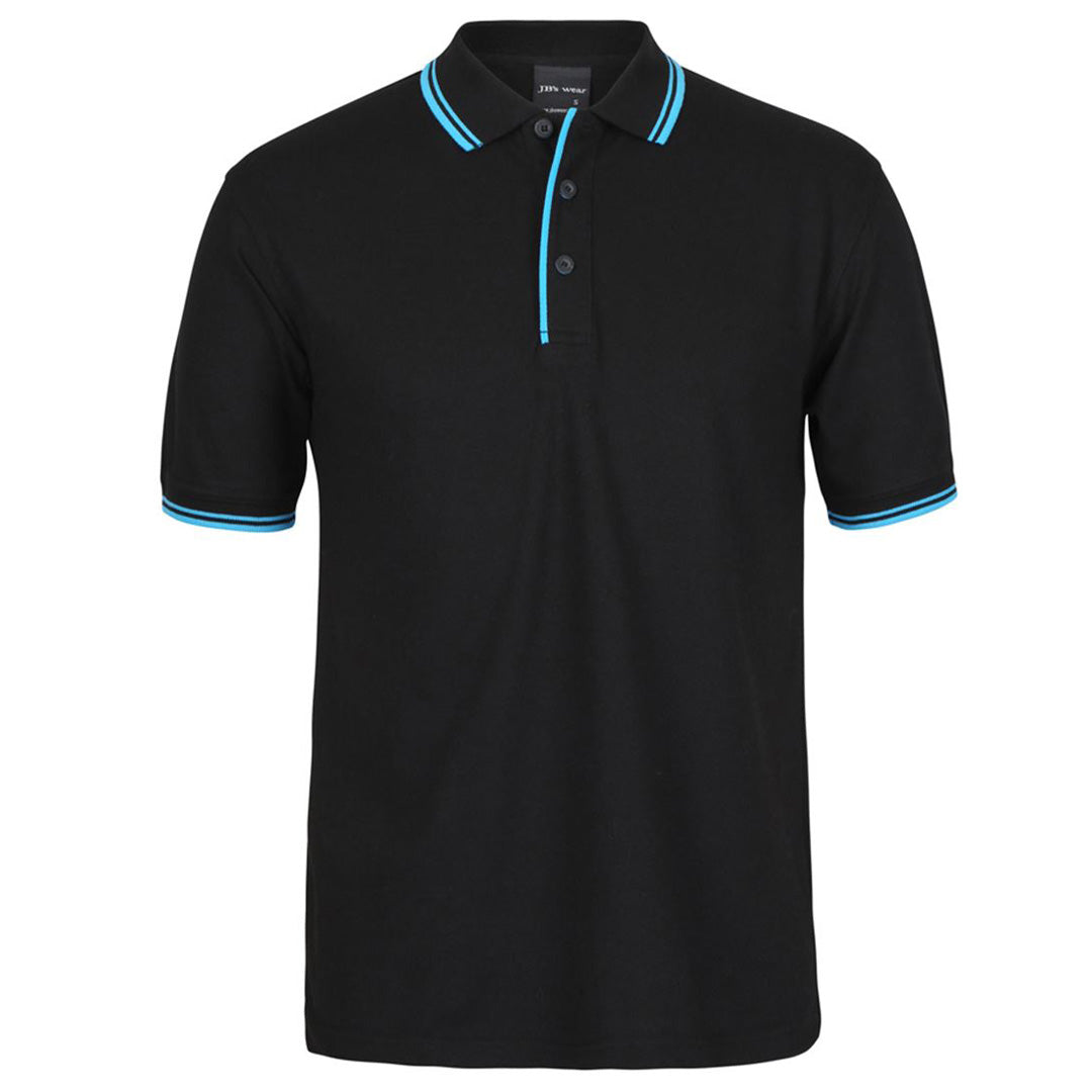 House of Uniforms The Contrast Polo | Adults | Black Base Jbs Wear Black/Aqua