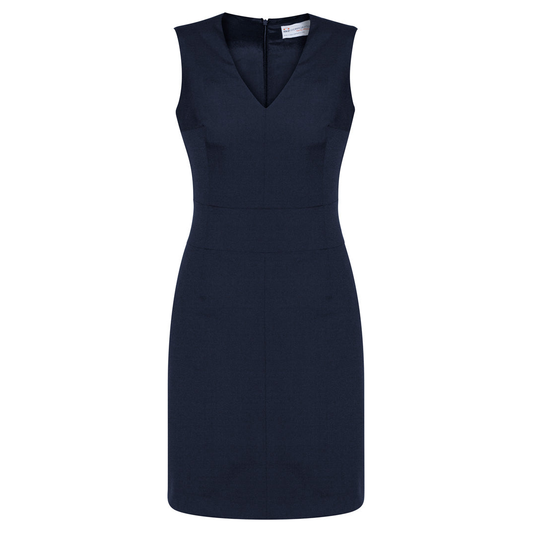 House of Uniforms The Cool Stretch Dress | V Neck | Sleeveless Biz Corporates Navy