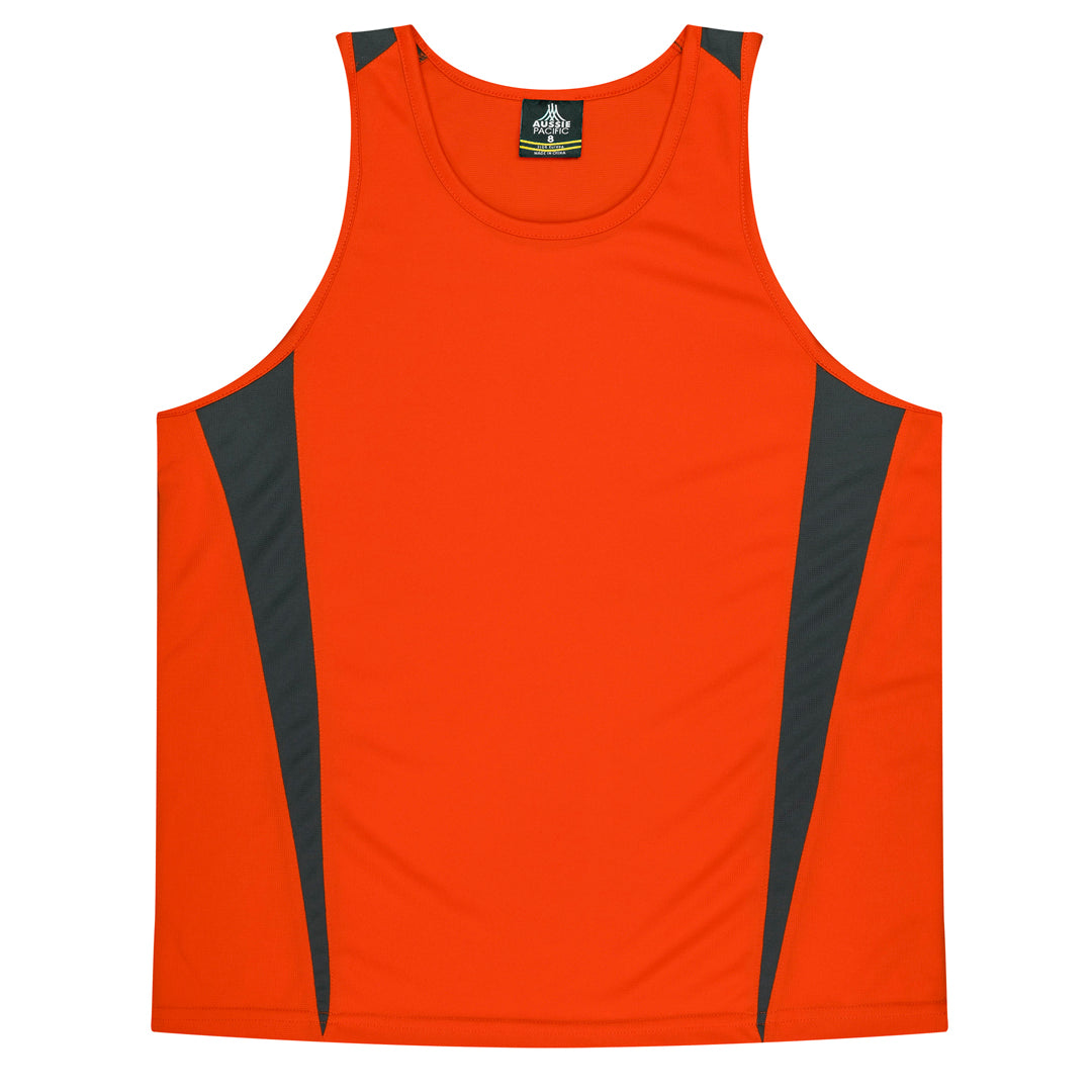 House of Uniforms The Eureka Singlet | Kids Aussie Pacific Orange/Charcoal