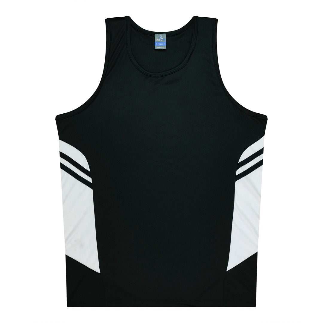 House of Uniforms The Tasman Singlet | Kids | Black Base Aussie Pacific Black/White