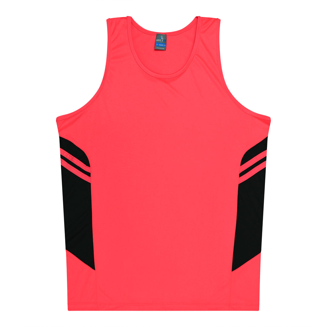 House of Uniforms The Tasman Singlet | Kids | Neon Base Aussie Pacific Neon Pink/Black