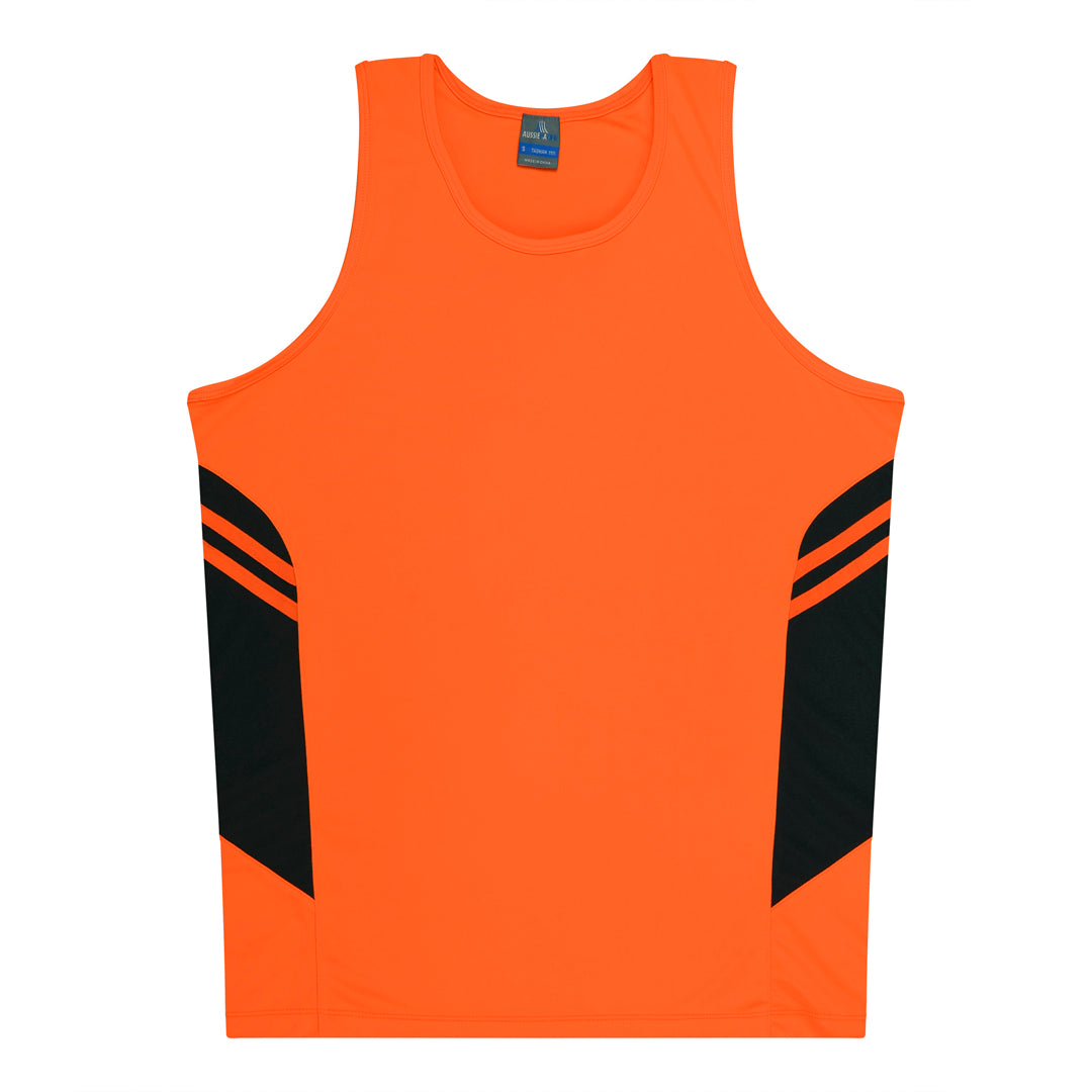House of Uniforms The Tasman Singlet | Kids | Neon Base Aussie Pacific Neon Orange/Slate